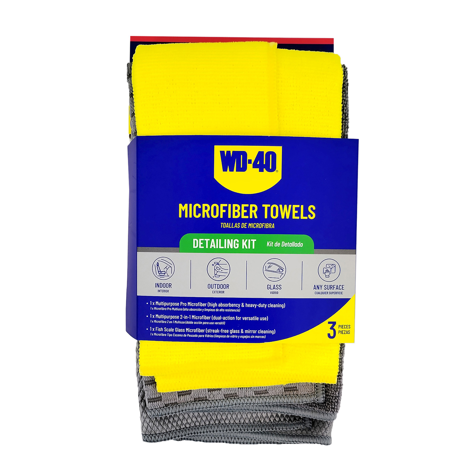 WD-40 Microfiber Detailing Towel Kit — 3 Pack, Multipurpose, Dual-Sided, Glass, Lint-Free, Model# L40300